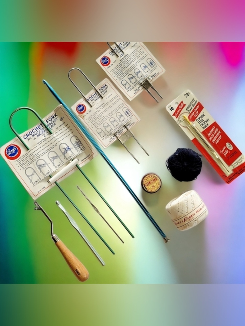 Crochet Needles Hooks Thread Yarn Accessories Lot - 12 Pieces